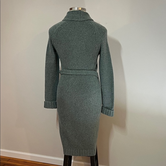 Comfy Cozy Button Front Pockets Jones New York Textured Green Wool Blend Sweater - Picture 6 of 10